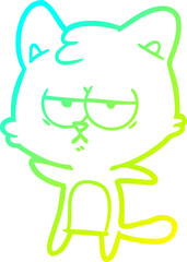 cold gradient line drawing of a bored cartoon cat