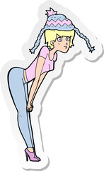 sticker of a cartoon woman wearing winter hat
