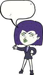 cartoon vampire girl with speech bubble