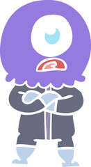 Obraz premium annoyed flat color style cartoon cyclops alien spaceman