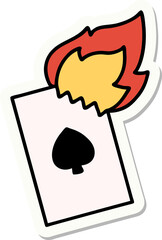 sticker of tattoo in traditional style of a flaming card