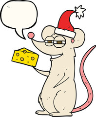 freehand drawn speech bubble cartoon christmas mouse