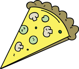 hand drawn quirky cartoon slice of pizza
