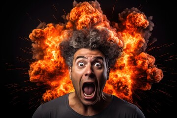 mind blowing, shocked man with explosion on their head