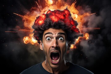 mind blowing, shocked man with explosion on their head - obrazy, fototapety, plakaty