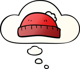 cartoon woolly hat with thought bubble in smooth gradient style