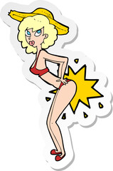 sticker of a cartoon bikini pin up woman