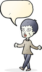 cartoon halloween zombie woman with speech bubble