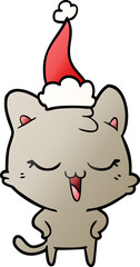 happy hand drawn gradient cartoon of a cat wearing santa hat
