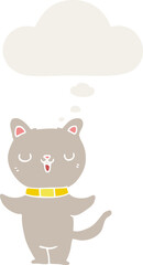 cartoon cat with thought bubble in retro style