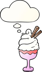 cartoon ice cream with thought bubble in smooth gradient style