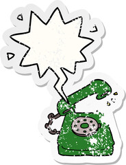 cartoon old telephone with speech bubble distressed distressed old sticker