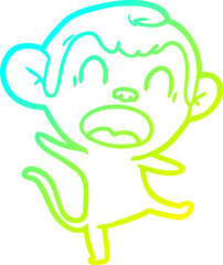 Obraz premium cold gradient line drawing of a shouting cartoon monkey dancing