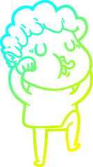 cold gradient line drawing of a cartoon man singing