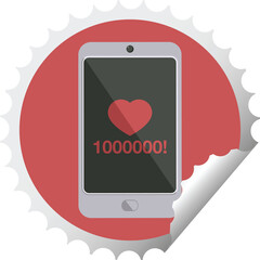 mobile phone showing 1000000 likes graphic vector illustration round sticker stamp