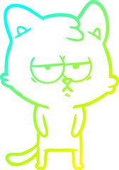 cold gradient line drawing of a bored cartoon cat