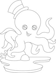 Octopus Gentleman Hat Animal Vector Graphic Art Illustration