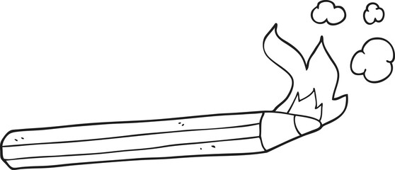 freehand drawn black and white cartoon flaming pencil