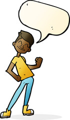 cartoon celebrating man with speech bubble