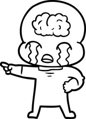 cartoon big brain alien crying and pointing