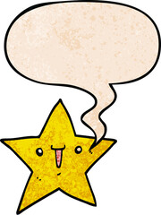 cute cartoon star with speech bubble in retro texture style