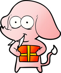happy cartoon elephant with present