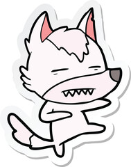 sticker of a cartoon wolf kicking