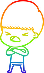 rainbow gradient line drawing of a cartoon stressed man