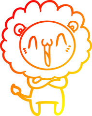 warm gradient line drawing of a happy cartoon lion