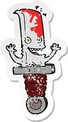 retro distressed sticker of a crazy cartoon knife character
