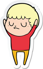 sticker of a cartoon grumpy boy