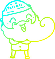 cold gradient line drawing of a happy bearded man