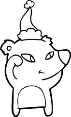 cute hand drawn line drawing of a bear wearing santa hat