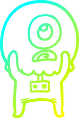 cold gradient line drawing of a cartoon cyclops alien spaceman