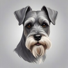 black schnauzer dog head. illustration. Gray background. Generative AI