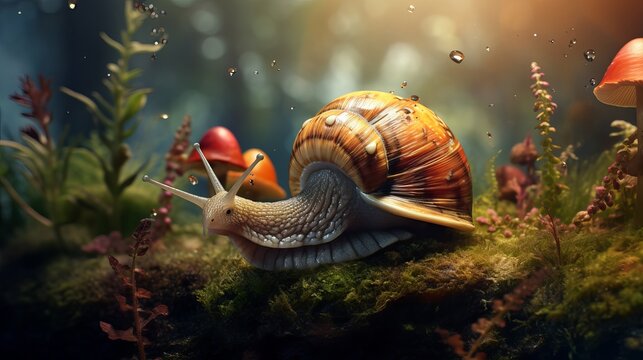 A snail that is realistic in its natural habitat