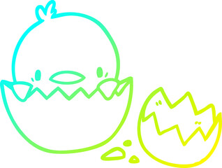 cold gradient line drawing of a cute cartoon chick hatching from egg