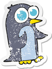 retro distressed sticker of a cartoon penguin with big eyes