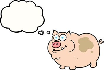 freehand drawn thought bubble cartoon pig