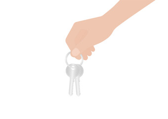 Hand Holding Key. House Key or Door Key. Vector Illustration Isolated on White Background.
