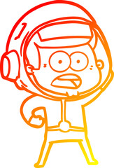 warm gradient line drawing of a cartoon surprised astronaut