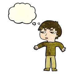 cartoon annoyed boy with thought bubble