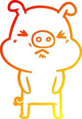 warm gradient line drawing of a cartoon grumpy pig