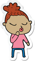 sticker of a cartoon calm woman