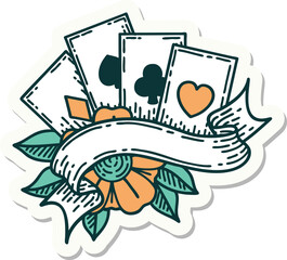 sticker of tattoo in traditional style of cards and banner