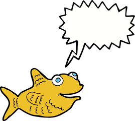 cartoon happy fish with speech bubble