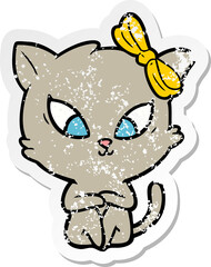 distressed sticker of a cartoon cat