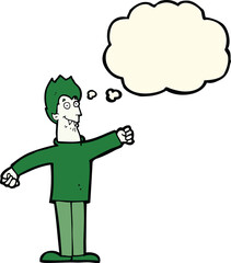 cartoon happy vampire with thought bubble