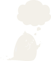 cartoon spooky ghost with thought bubble in retro style