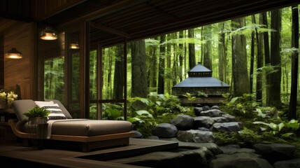 Fototapeta premium A tranquil spa nestled in a lush forest